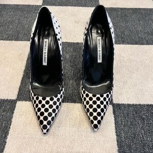 Manolo Blahnik BB Black/White Optic Dot-Print Calf Hair Pump